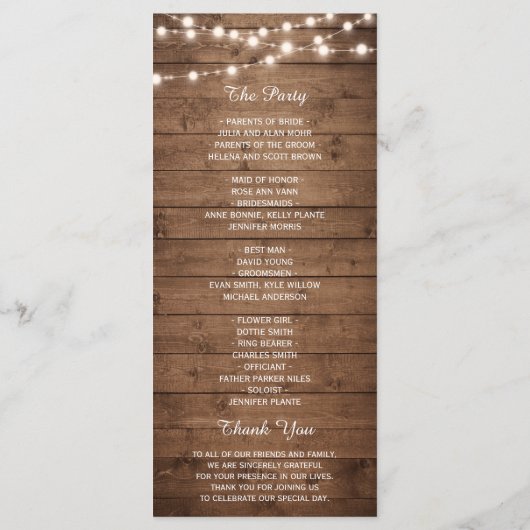 Gipskraut Mason Jar Lights Hochzeitsprogramm Programm (Rückseite)