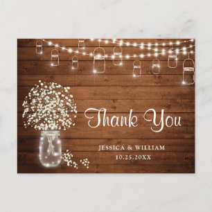 Gipskraut Mason Jar Lights Rustic Vielen Dank Postkarte