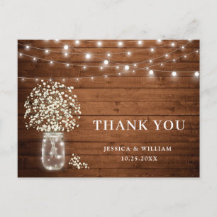 Gipskraut Mason Jar Lights Rustic Vielen Dank Postkarte