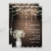 Gipskraut Mason Jar Lights & Wood Wedding Einladung (Vorne/Hinten)