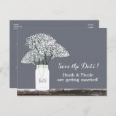 Gipskraut Mason Jar Rett Datum Grau Postkarte (Vorne/Hinten)