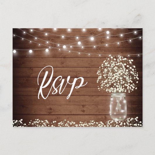 Gipskraut Mason Jar RSVP Card mit Wahlmöglichkeit Postkarte (Vorderseite)