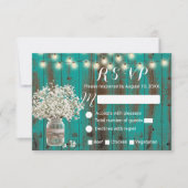 Gipskraut Mason Jar Rustic Aquamarin Barn Wood UAW RSVP Karte (Vorderseite)