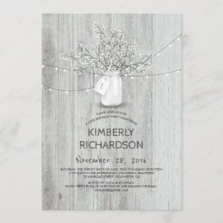 Gipskraut Mason Jar Rustic Barn Geburtstagsparty Einladung