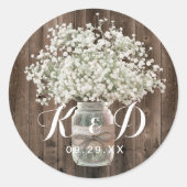 Gipskraut Mason Jar Rustic Barn Wedding Siegel Runder Aufkleber (Vorderseite)