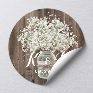 Gipskraut Mason Jar Rustic Barn Wedding Siegel Runder Aufkleber