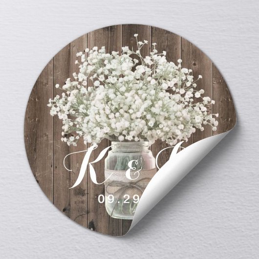 Gipskraut Mason Jar Rustic Barn Wedding Siegel Runder Aufkleber