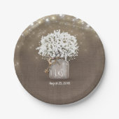 Gipskraut Mason Jar Rustic Burlap Wedding Pappteller (Vorderseite)