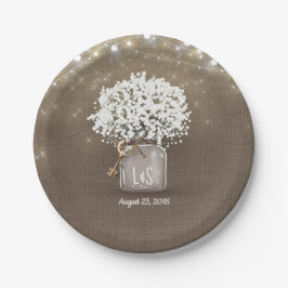 Gipskraut Mason Jar Rustic Burlap Wedding Pappteller