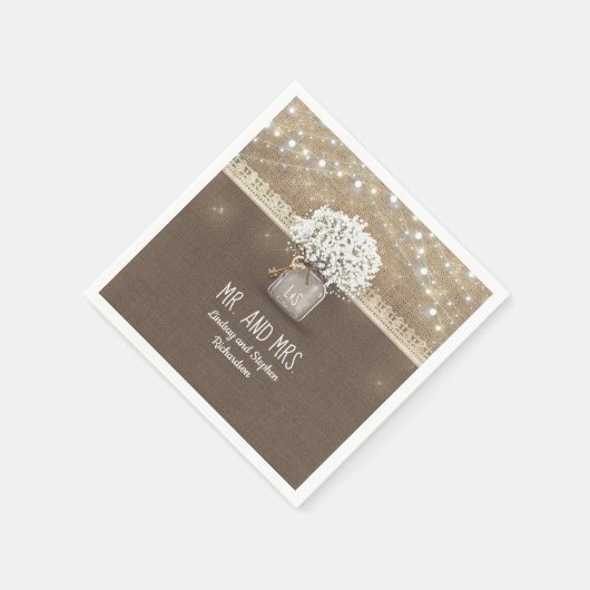 Gipskraut Mason Jar Rustic Burlap Wedding Serviette (Ecke)