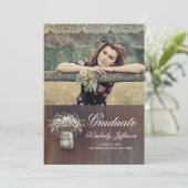 Gipskraut Mason Jar Rustic Foto Abschluss Einladung (Stehend Vorderseite)