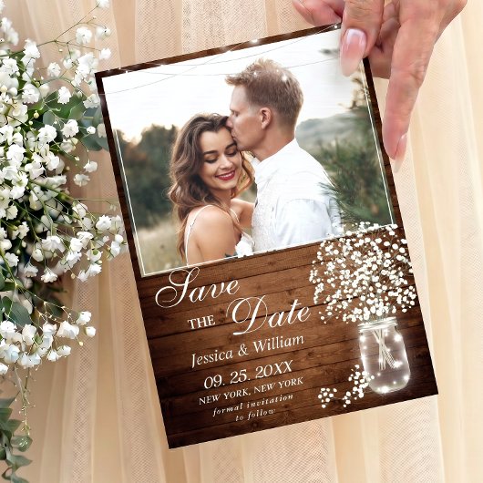 Gipskraut Mason Jar Rustic Foto Wedding Save The Date