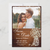 Gipskraut Mason Jar Rustic Foto Wedding Save The Date (Vorderseite)
