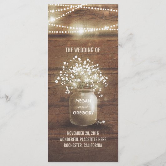 Gipskraut Mason Jar Rustic Hochzeitsprogramme Programm (Vorderseite)