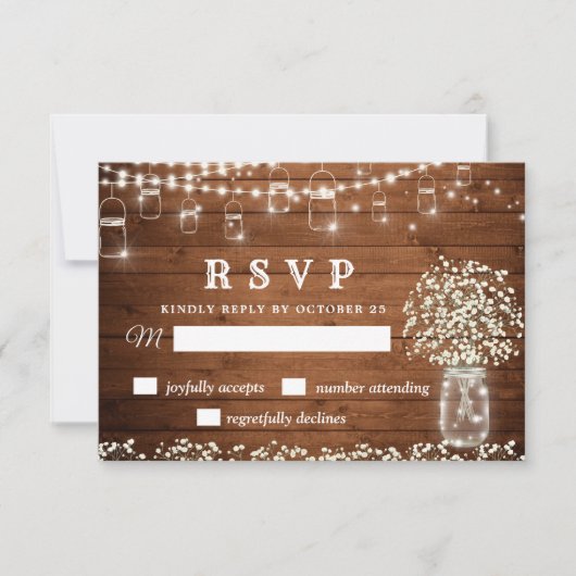 Gipskraut Mason Jar Rustic RSVP Card (Vorderseite)