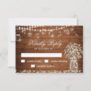 Gipskraut Mason Jar Rustic RSVP Card