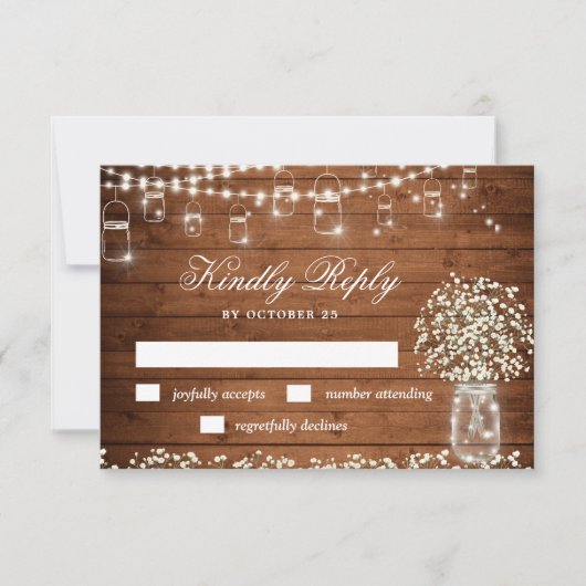 Gipskraut Mason Jar Rustic RSVP Card (Vorderseite)