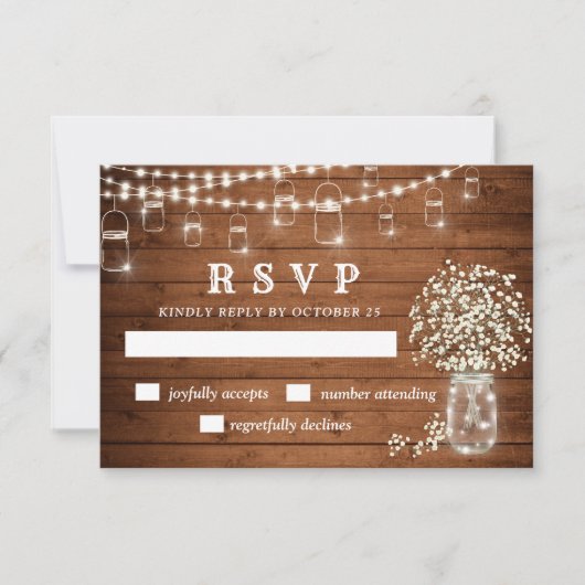 Gipskraut Mason Jar Rustic RSVP Card Karte (Vorderseite)