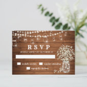 Gipskraut Mason Jar Rustic RSVP Card Karte (Stehend Vorderseite)