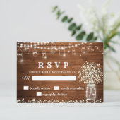 Gipskraut Mason Jar Rustic RSVP Card Karte (Stehend Vorderseite)