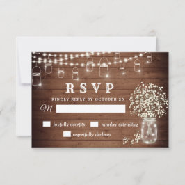 Gipskraut Mason Jar Rustic RSVP Card Karte
