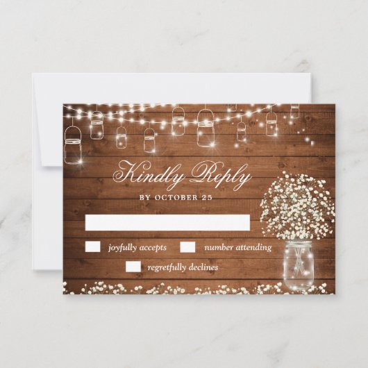 Gipskraut Mason Jar Rustic RSVP Card Karte (Vorderseite)