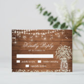 Gipskraut Mason Jar Rustic RSVP Card Karte (Stehend Vorderseite)
