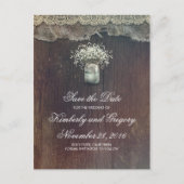 Gipskraut Mason Jar Rustic Save the Date Ankündigungspostkarte (Vorderseite)