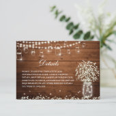 Gipskraut Mason Jar Rustic Wedding Details Begleitkarte (Stehend Vorderseite)