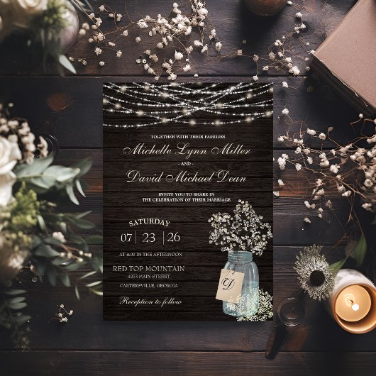 Gipskraut Mason Jar Rustic Wedding Einladung