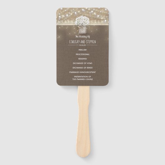 Gipskraut Mason Jar Rustic Wedding Program Fächer (Vorderseite)