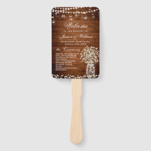 Gipskraut Mason Jar Rustic Wedding Program Fächer (Vorderseite)