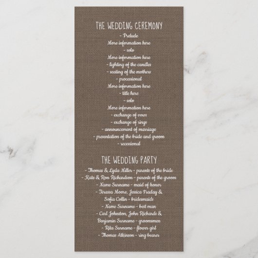 Gipskraut Mason Jar Rustic Wedding Program Programm (Rückseite)