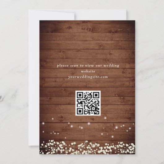 Gipskraut Mason Jar Rustic Wedding QR Code Save The Date (Rückseite)