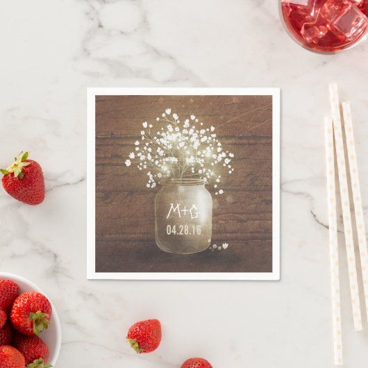 Gipskraut Mason Jar Rustic Wedding Serviette (Beispiel)