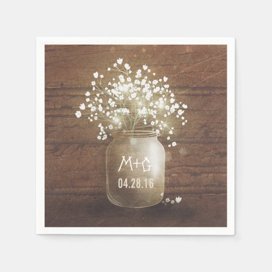 Gipskraut Mason Jar Rustic Wedding Serviette (Vorderseite)