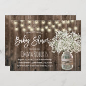 Gipskraut Mason Jar Rustic Wood Baby Dusche Einladung (Vorne/Hinten)