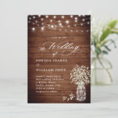 Gipskraut Mason Jar Rustic Wood Wedding Einladung (Stehend Vorderseite)