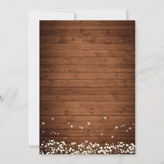 Gipskraut Mason Jar Rustic Wood Wedding Einladung (Rückseite)