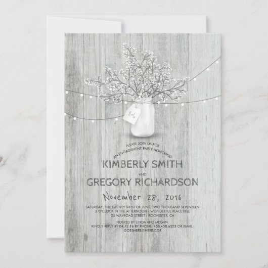 Gipskraut Mason Jar Rustikale Engagement Partei Einladung (Vorderseite)