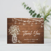 Gipskraut Mason Jar Rustikale Wasserfarbe Dankeskarte (Stehend Vorderseite)