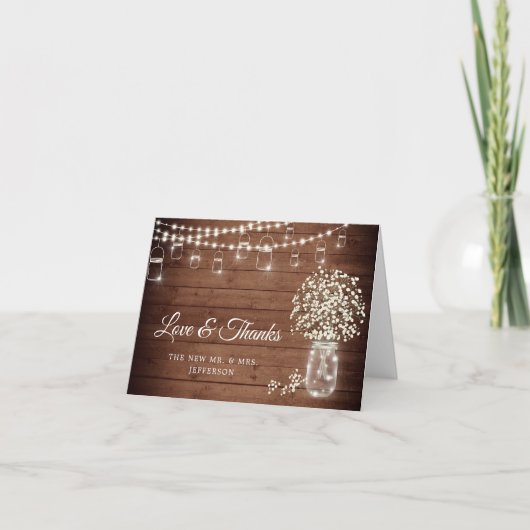 Gipskraut Mason Jar Rustikale Wasserfarben Dankeskarte (Vorderseite)