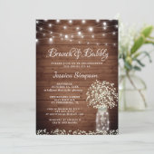 Gipskraut Mason Jar Rustikaler Brunch & Bubbly Einladung (Stehend Vorderseite)