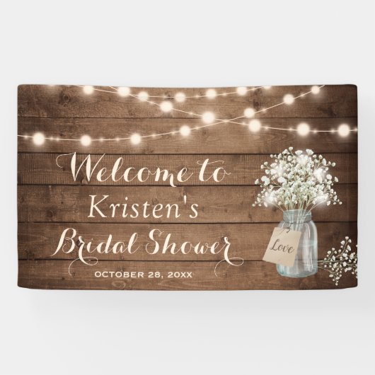 Gipskraut Mason Jar String Light Brautparty Banner (Horizontal)