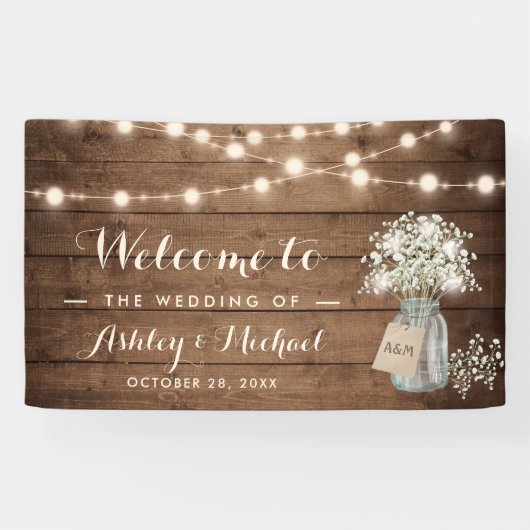 Gipskraut Mason Jar String Lights Hochzeit Banner (Horizontal)