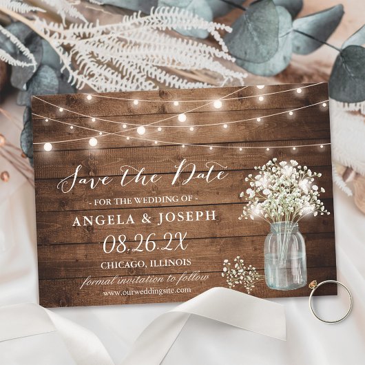Gipskraut Mason Jar String Lights Hochzeit Save The Date