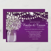 Gipskraut Mason Jar String Lights lila Einladung (Vorne/Hinten)