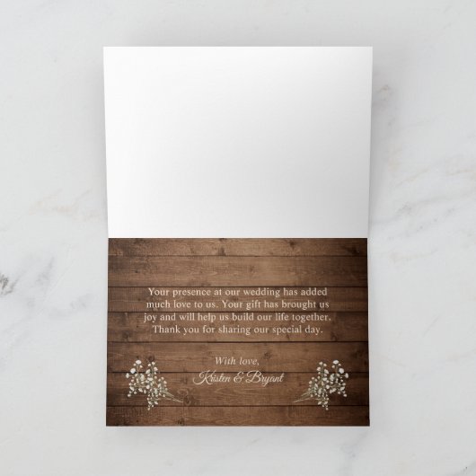 Gipskraut Mason Jar String Lights Rustikales Holz Dankeskarte (Innenseite)