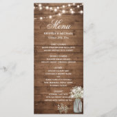 Gipskraut Mason Jar String Lights Wedding Menu Menükarte (Vorderseite)