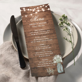 Gipskraut Mason Jar String Lights Wedding Menu Menükarte